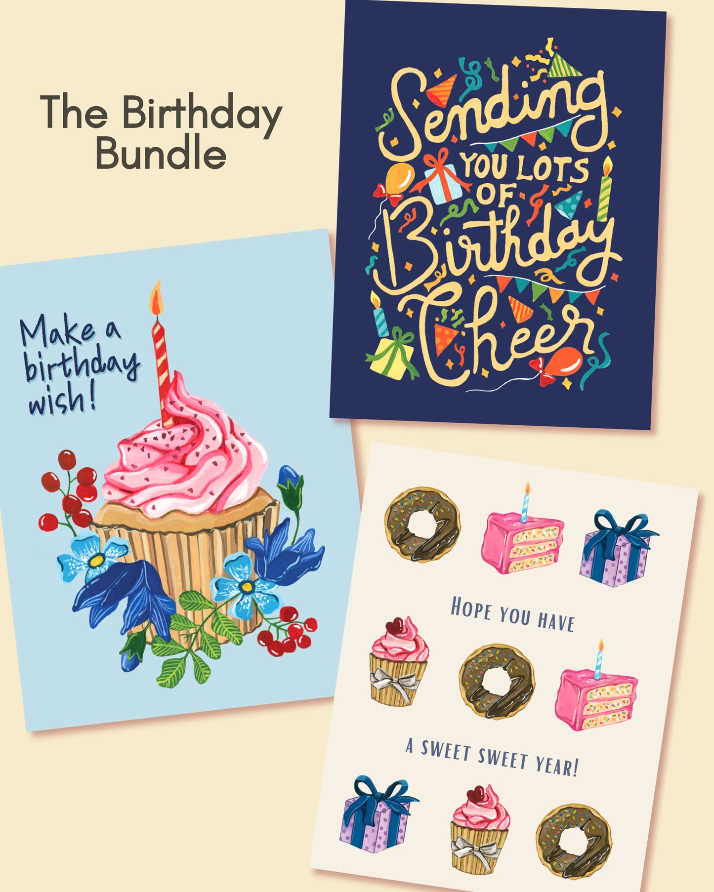 Birthday-themed greeting cards