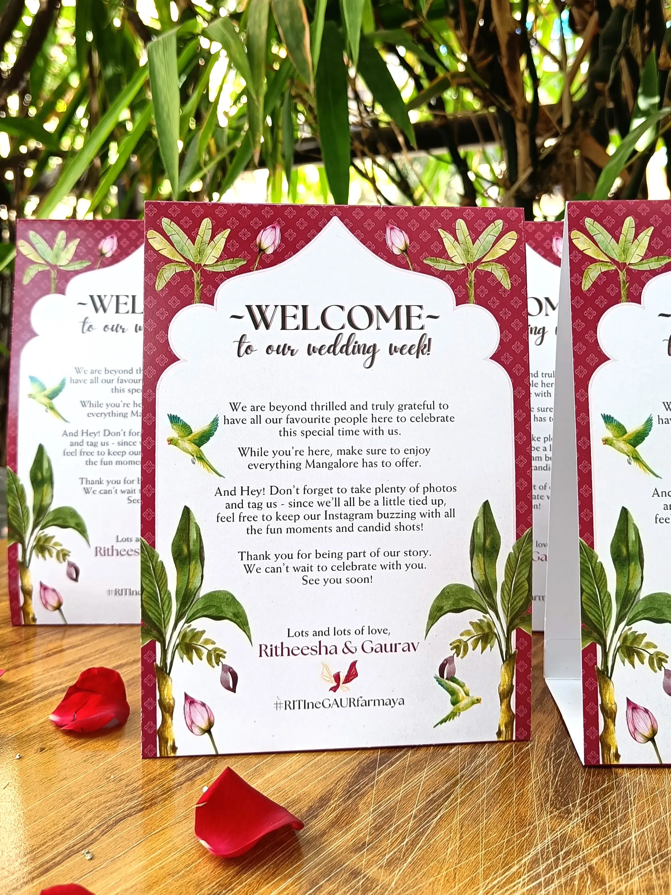 Wedding stationery  - tent card with welcome note from bride and groom.