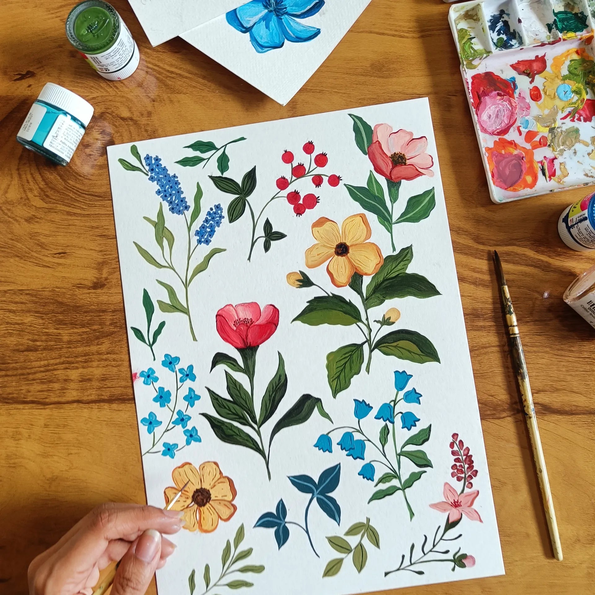 Colorful florals painted in Acrylic paints