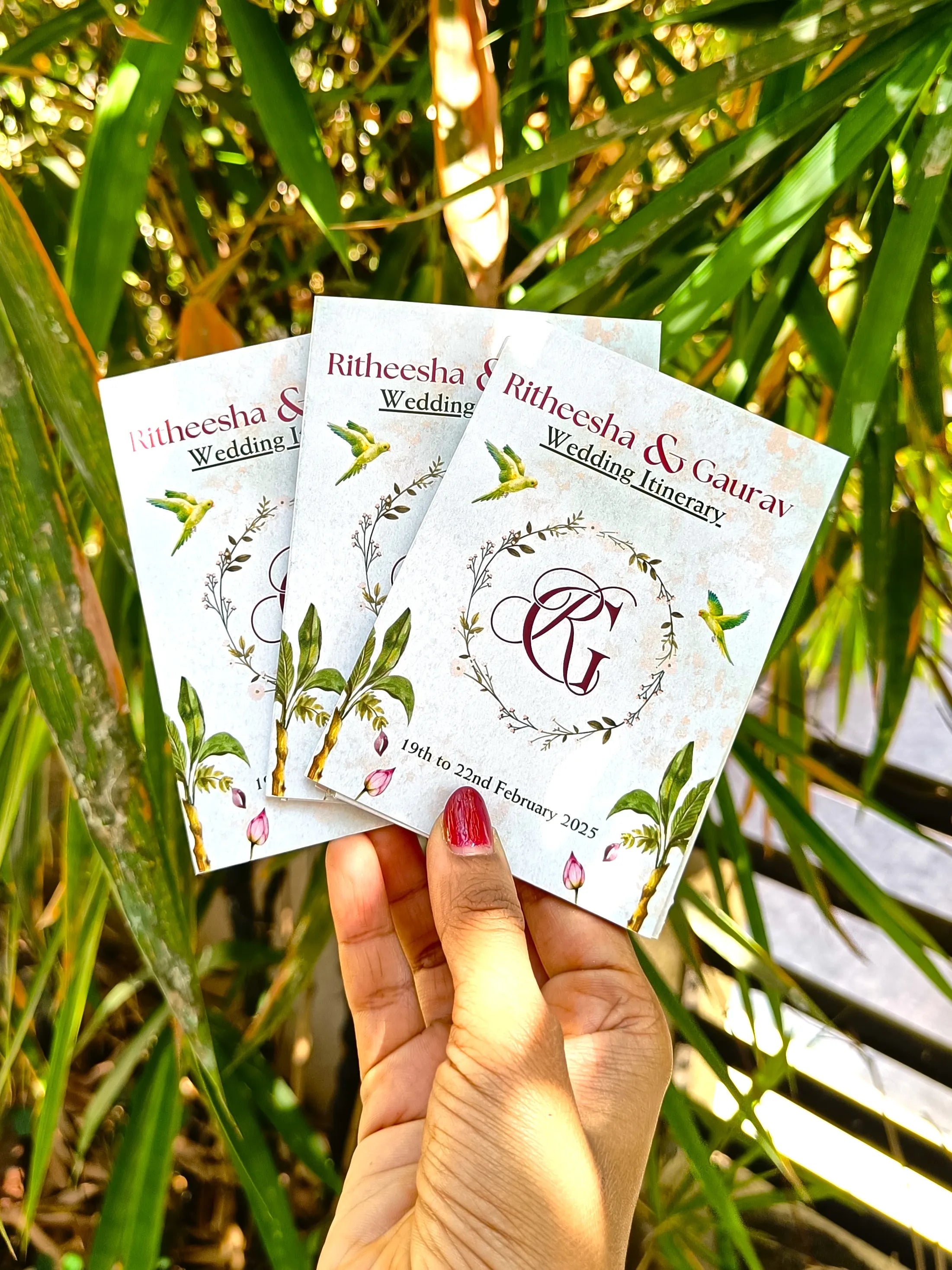 Wedding stationery - wedding itinerary key cards for a destination wedding.