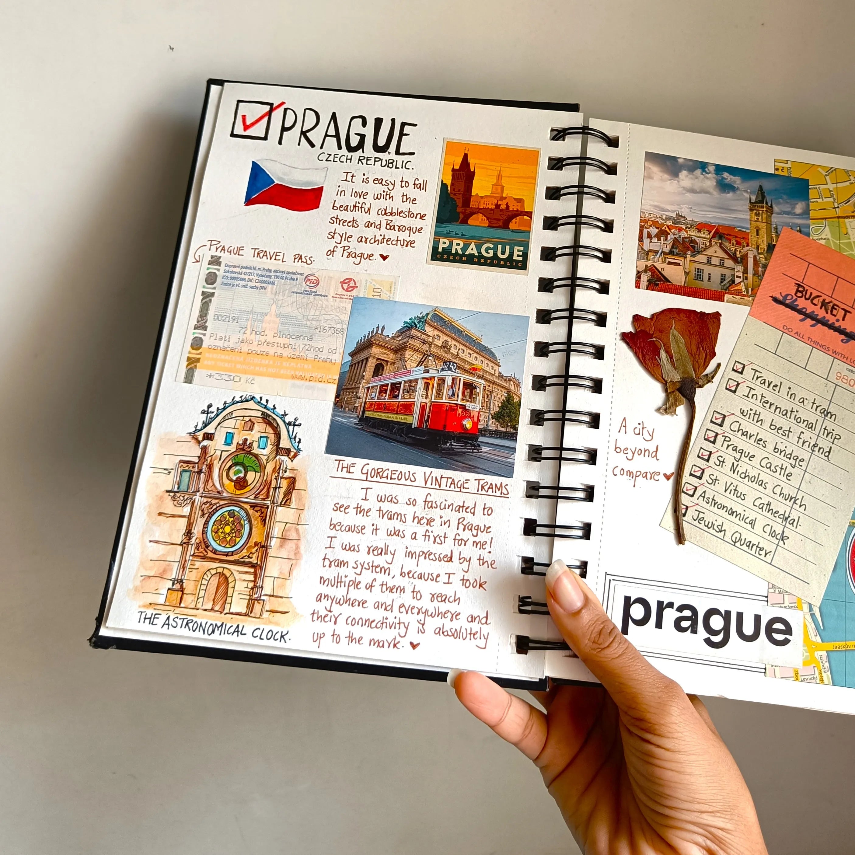 Scrapbook page from a travel trip to Prague, Czech Republic.