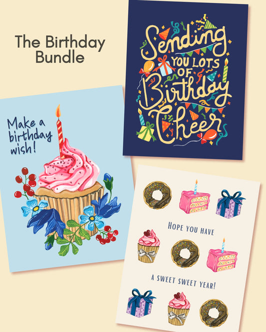 Birthday-themed greeting cards