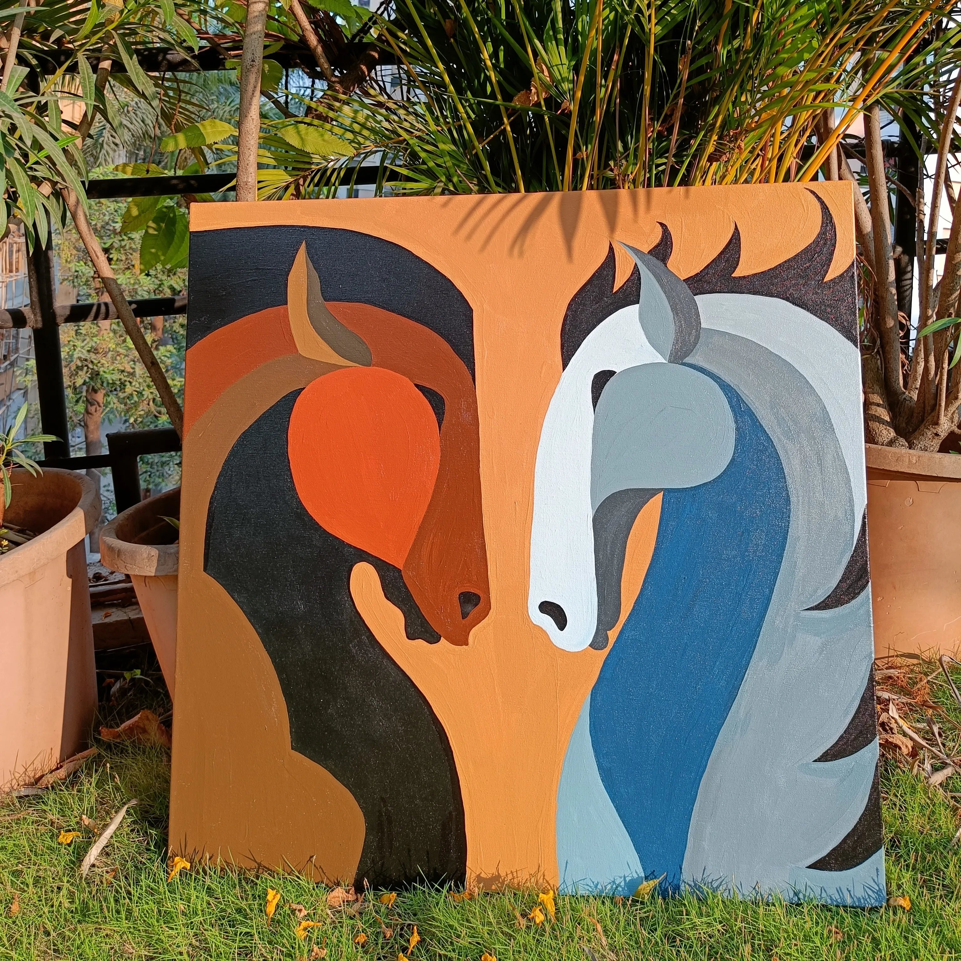 Wall painting of an abstract horse design