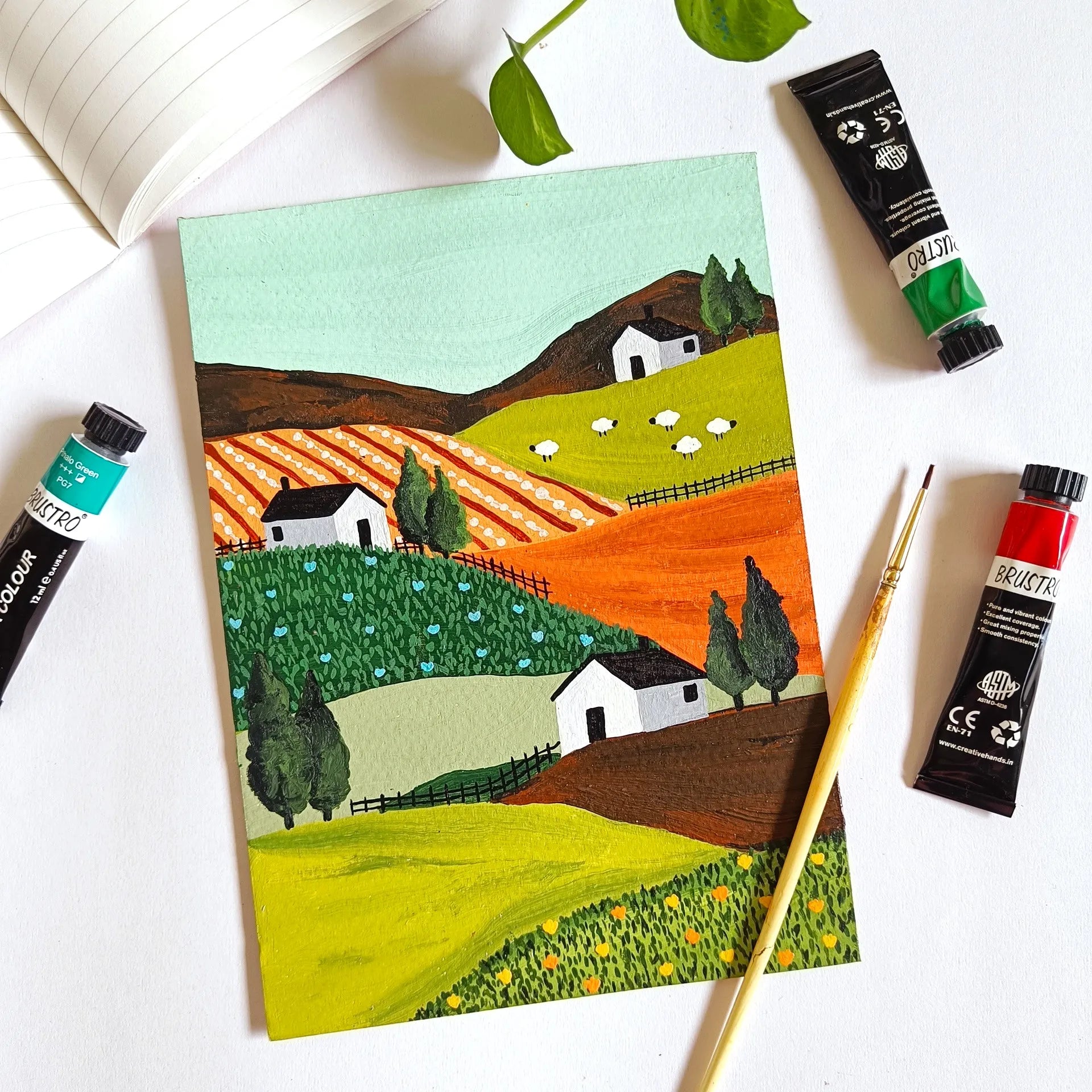 A landscape painting of Tuscany fields of Italy