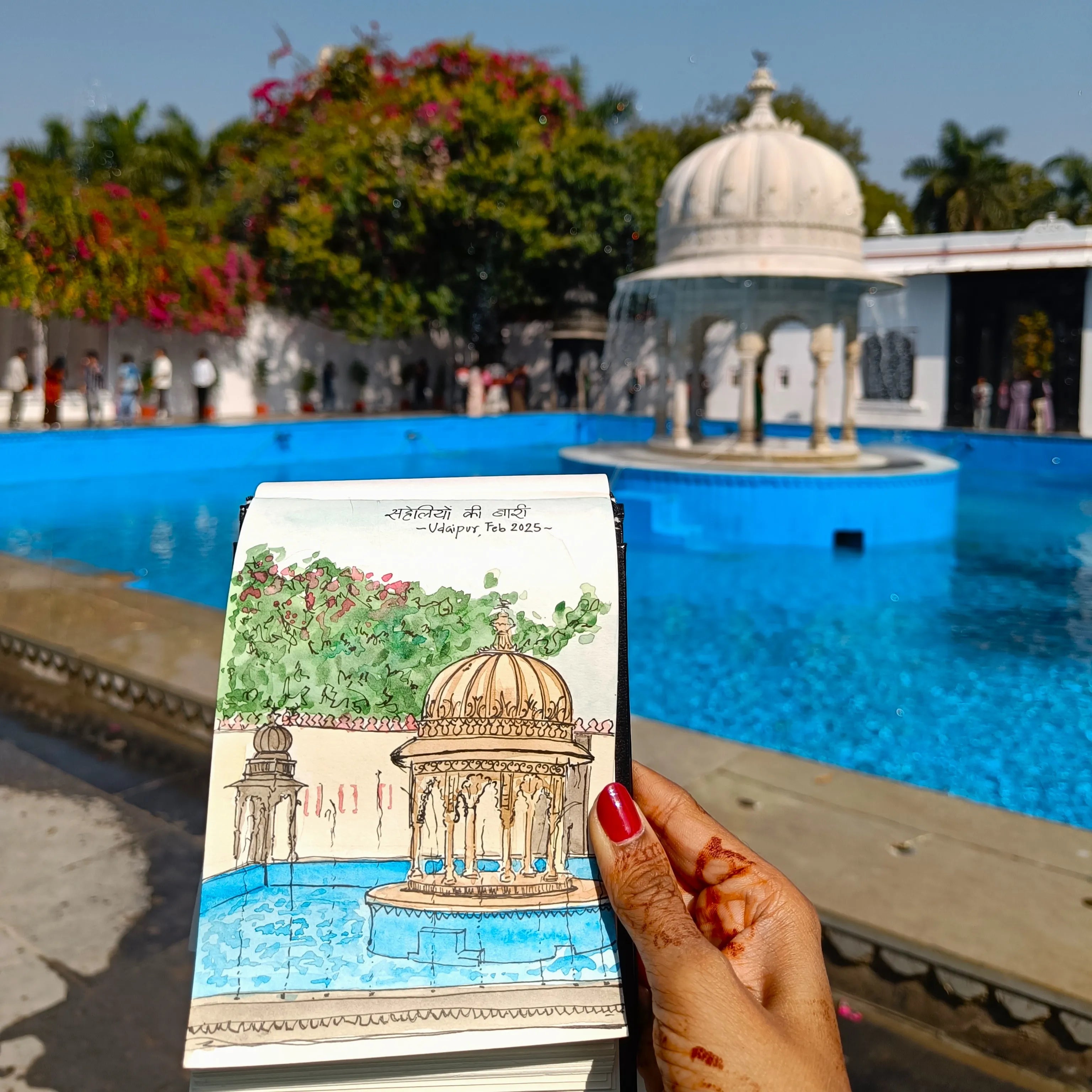 Live painting of Saheliyon ki Bari in  Udaipur, Rajasthan.