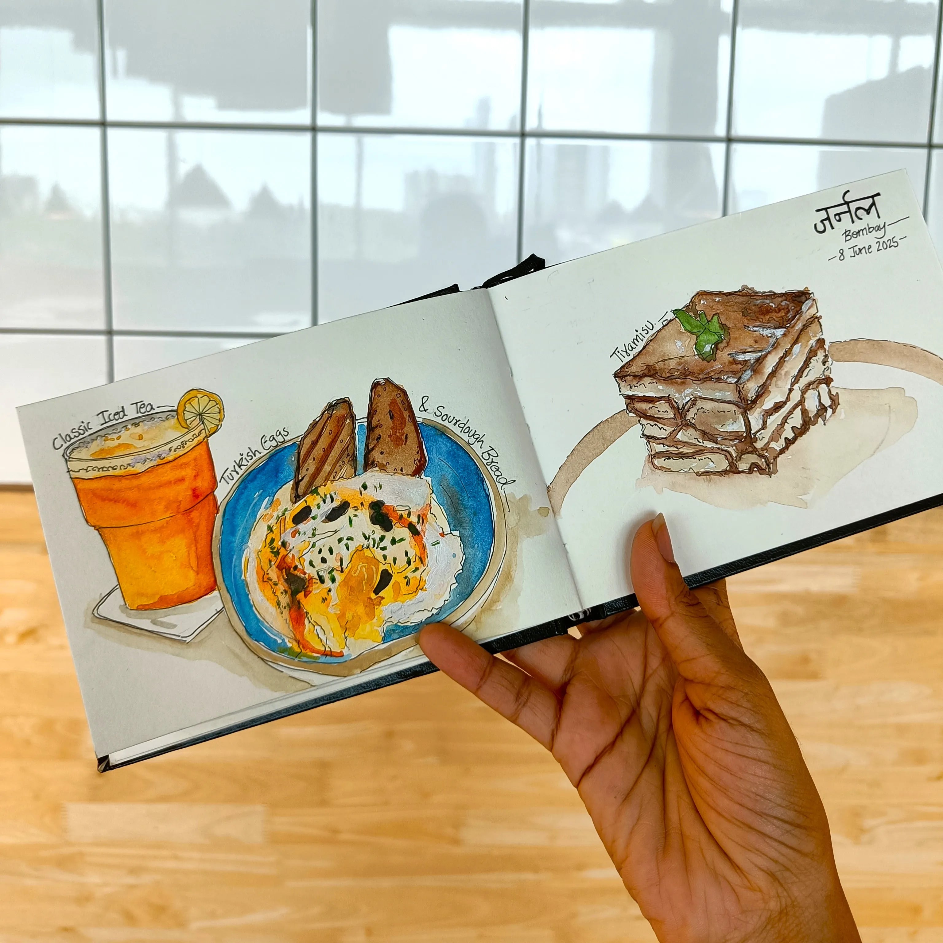 Live painting of Brunch at The Journal Cafe, Mumbai.